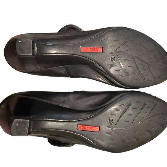 Pikolinos Mary Jane Pump Womens Size 39 US 8 Black Leather Wedge Heel Dress Shoe - Picture 6 of 13